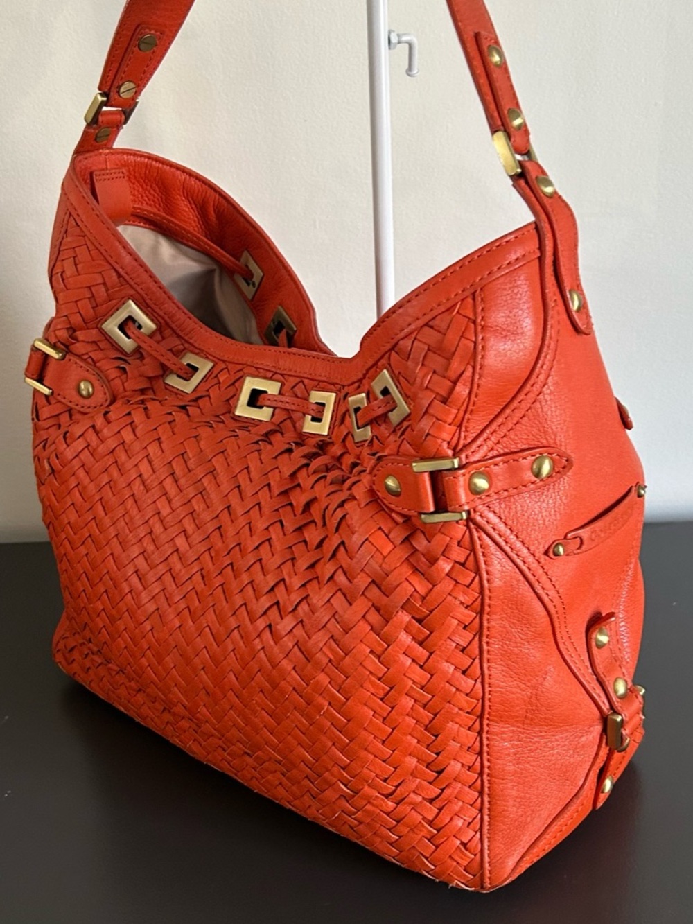 Cole Haan Orange woven Leather Shoulder Bag structured hobo bag - Picture 5 of 13